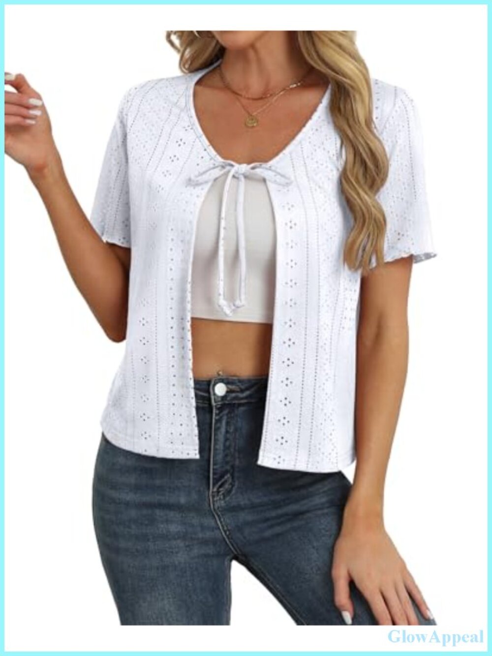 Women's Tie Front Cardigan, Lightweight Short Sleeve Open Front Knit Bolero